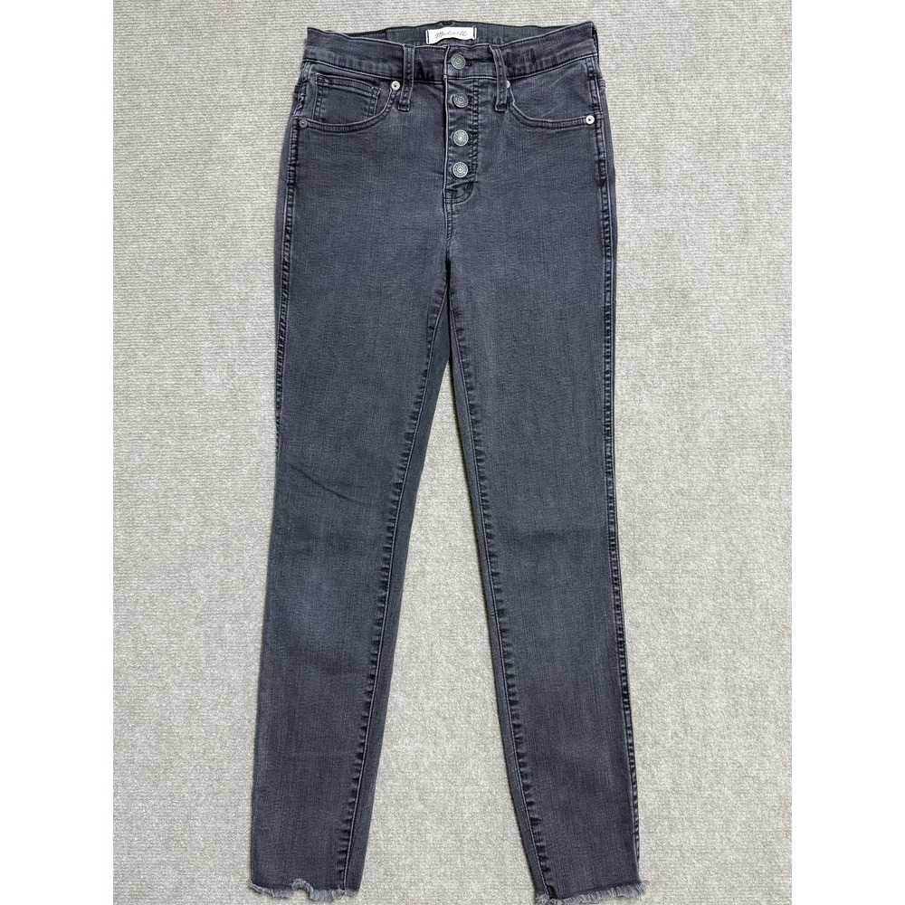 Madewell Jeans Womens 26 Black 10 Inch High Rise Skinny Ankle Raw Hem Button Fly